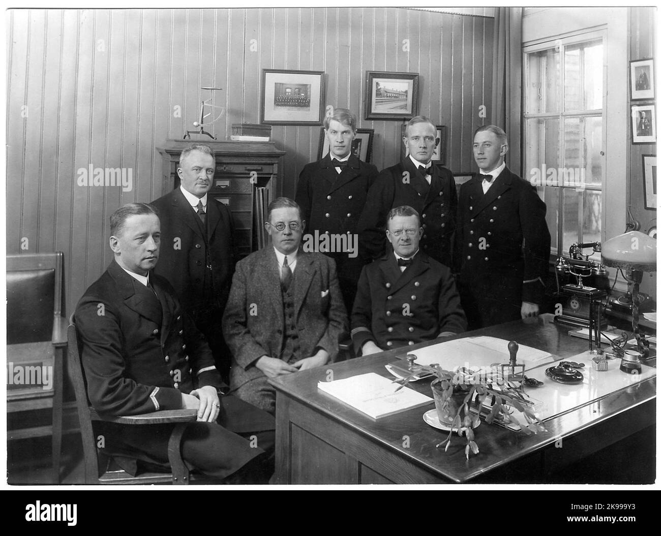 Group photo on the staff with the station inspector Kull. Stock Photo