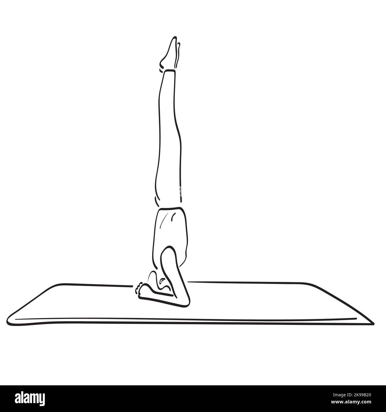 woman standing in salamba sirsasana exercise, or headstand pose on yoga