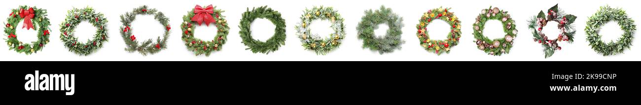 Set of beautiful Christmas wreaths isolated on white Stock Photo - Alamy