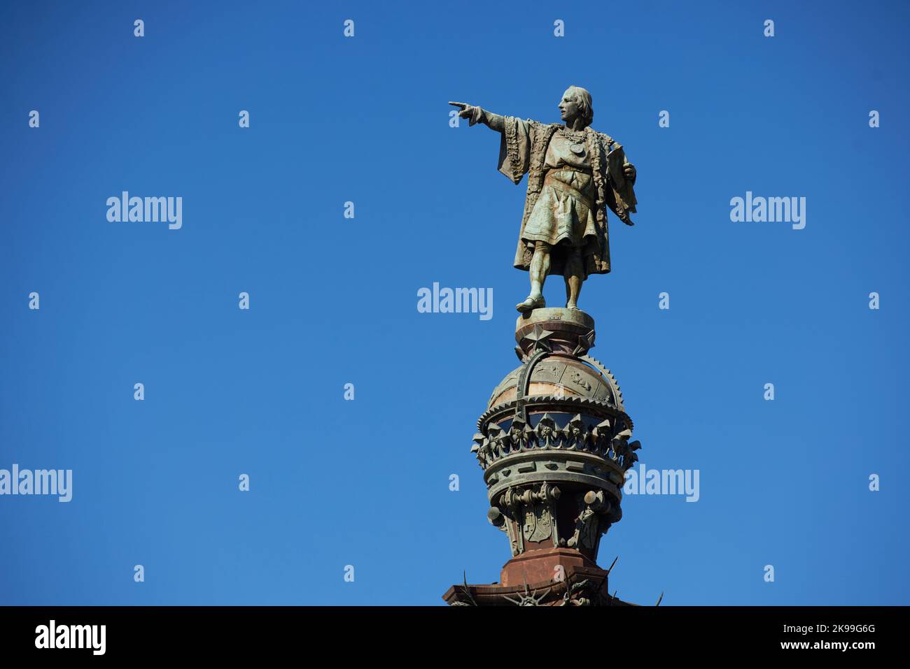 Catalonia capital city Barcelona in Spain.  Columbus Monument Stock Photo