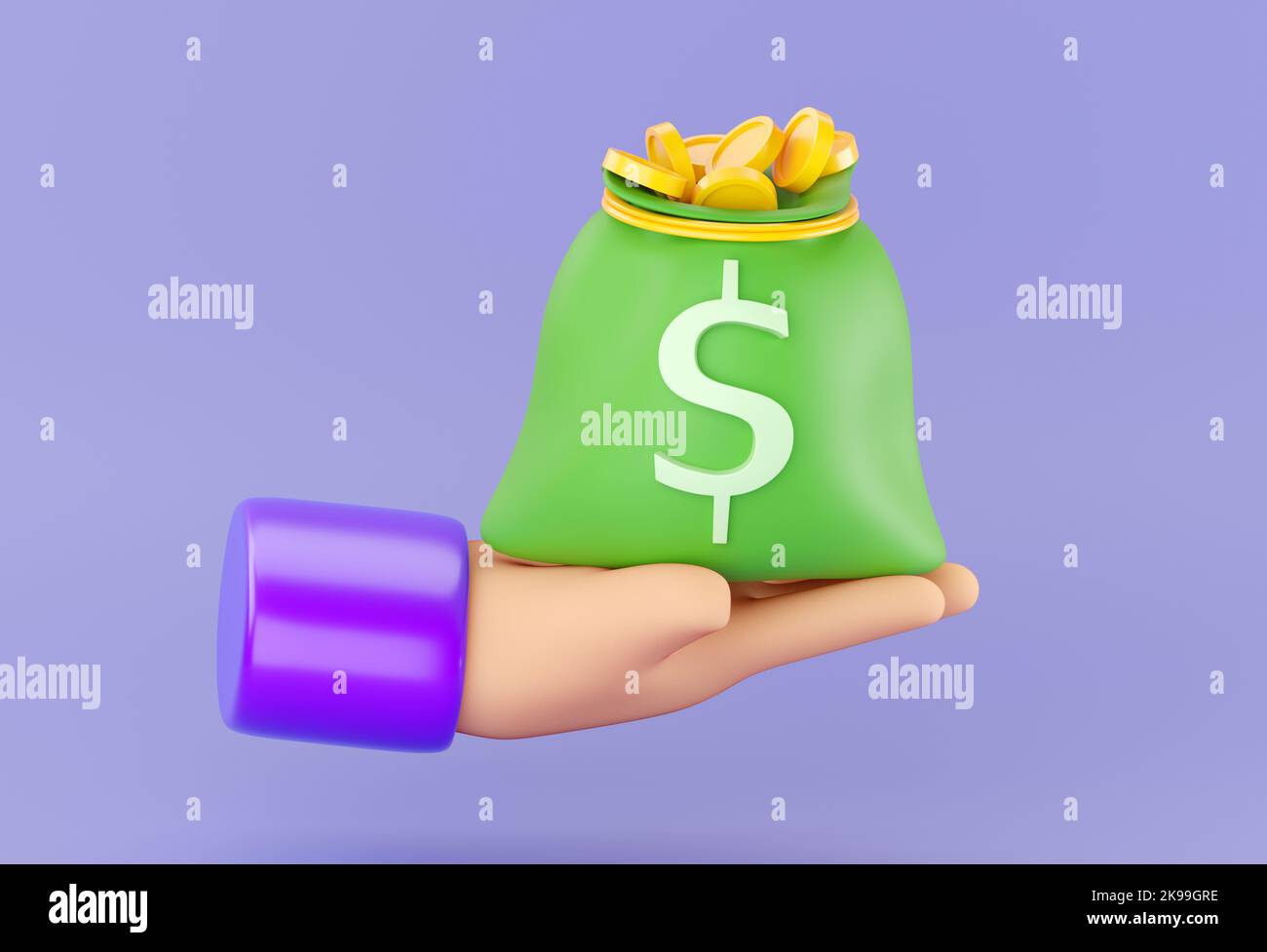 3d human hand holding green plastic Money Bag with dollar sign ...