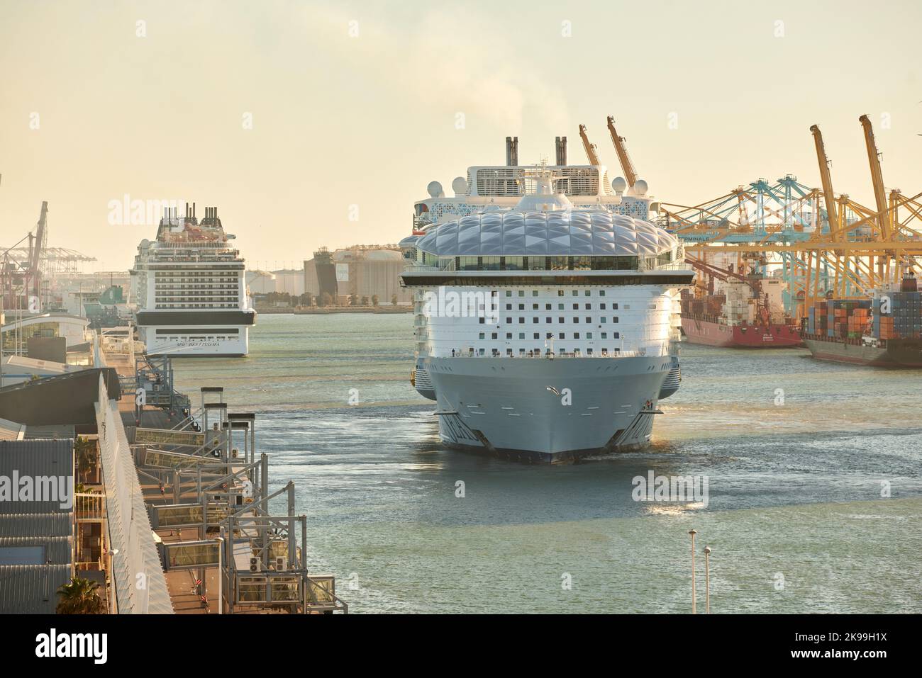 Catalonia capital city Barcelona in Spain. harbour port and cruise ship terminal Stock Photo