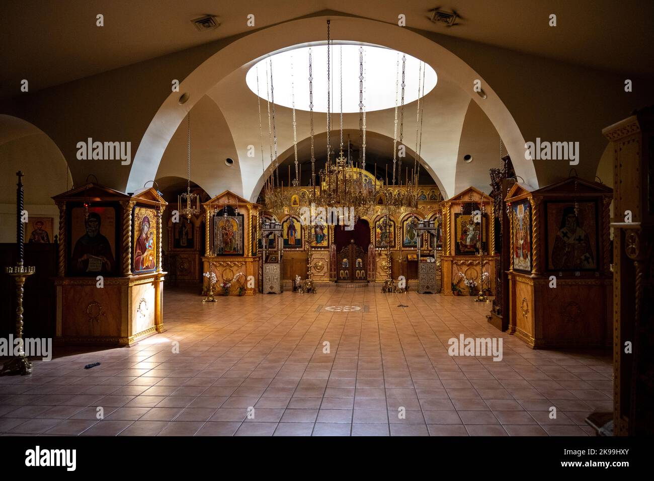 Inside of a Chapel at St Anthony's Greek Orthodox Monastery Stock Photo