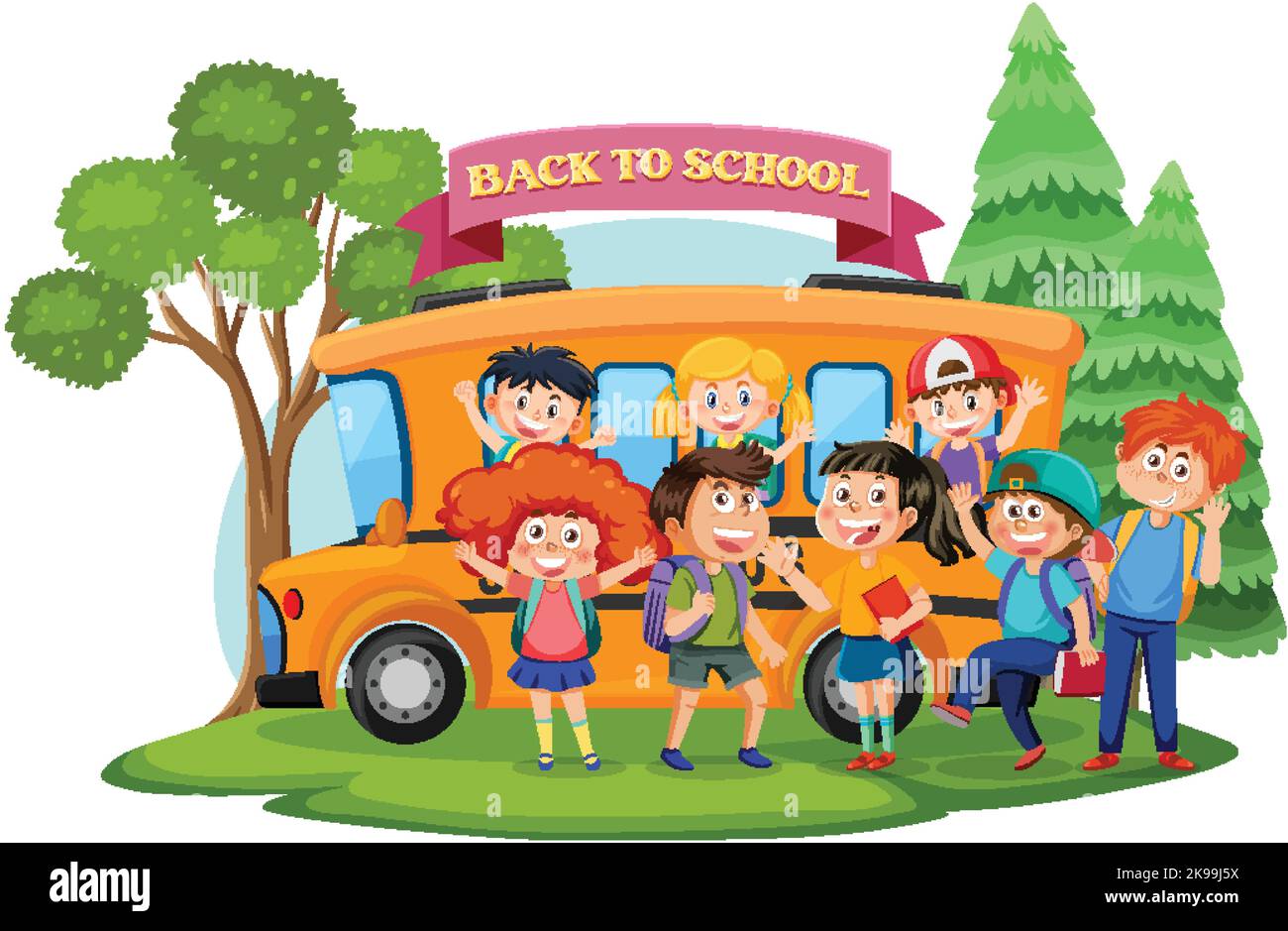 Back to school with kids cartoon character illustration Stock Vector ...
