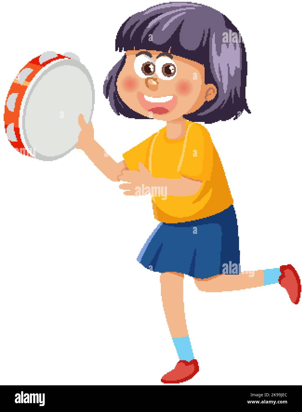 Happy girl playing tambourine illustration Stock Vector Image & Art Alamy