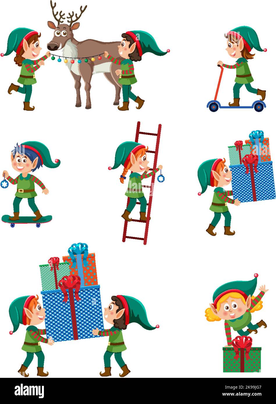Christmas elves cartoon characters set illustration Stock Vector Image ...