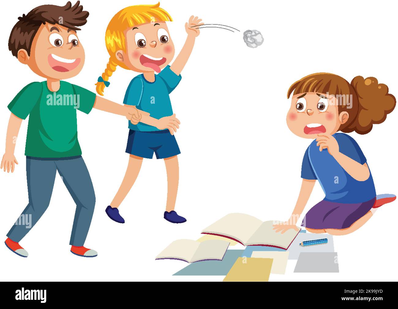 Two kids teasing a girl illustration Stock Vector Image & Art Alamy