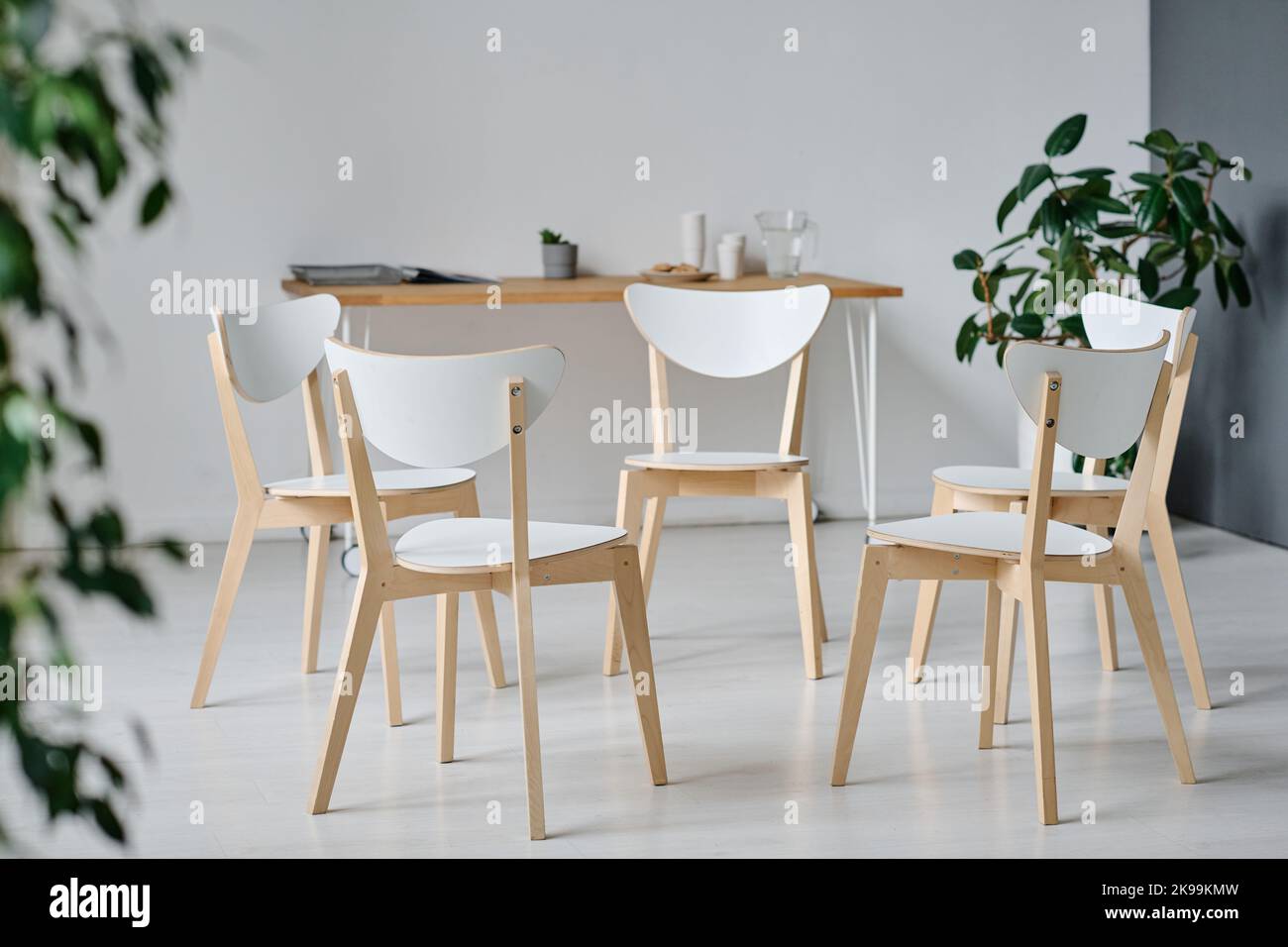 Horizontal image of empty class for psychotherapy session with chairs for patients Stock Photo