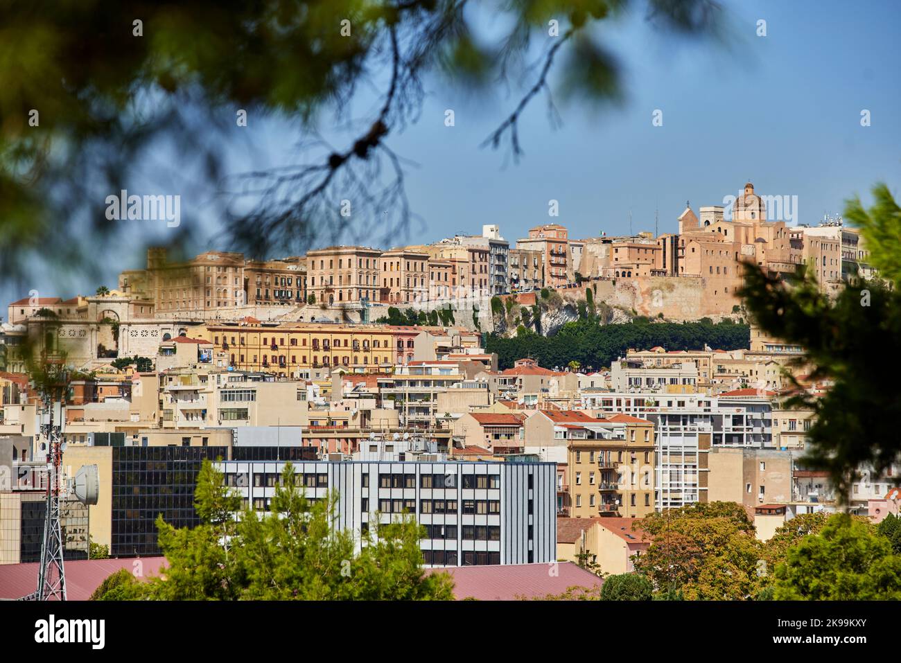 Port town Cagliari capital city of the Italian Mediterranean   island of Sardinia. view scene city skyline Stock Photo