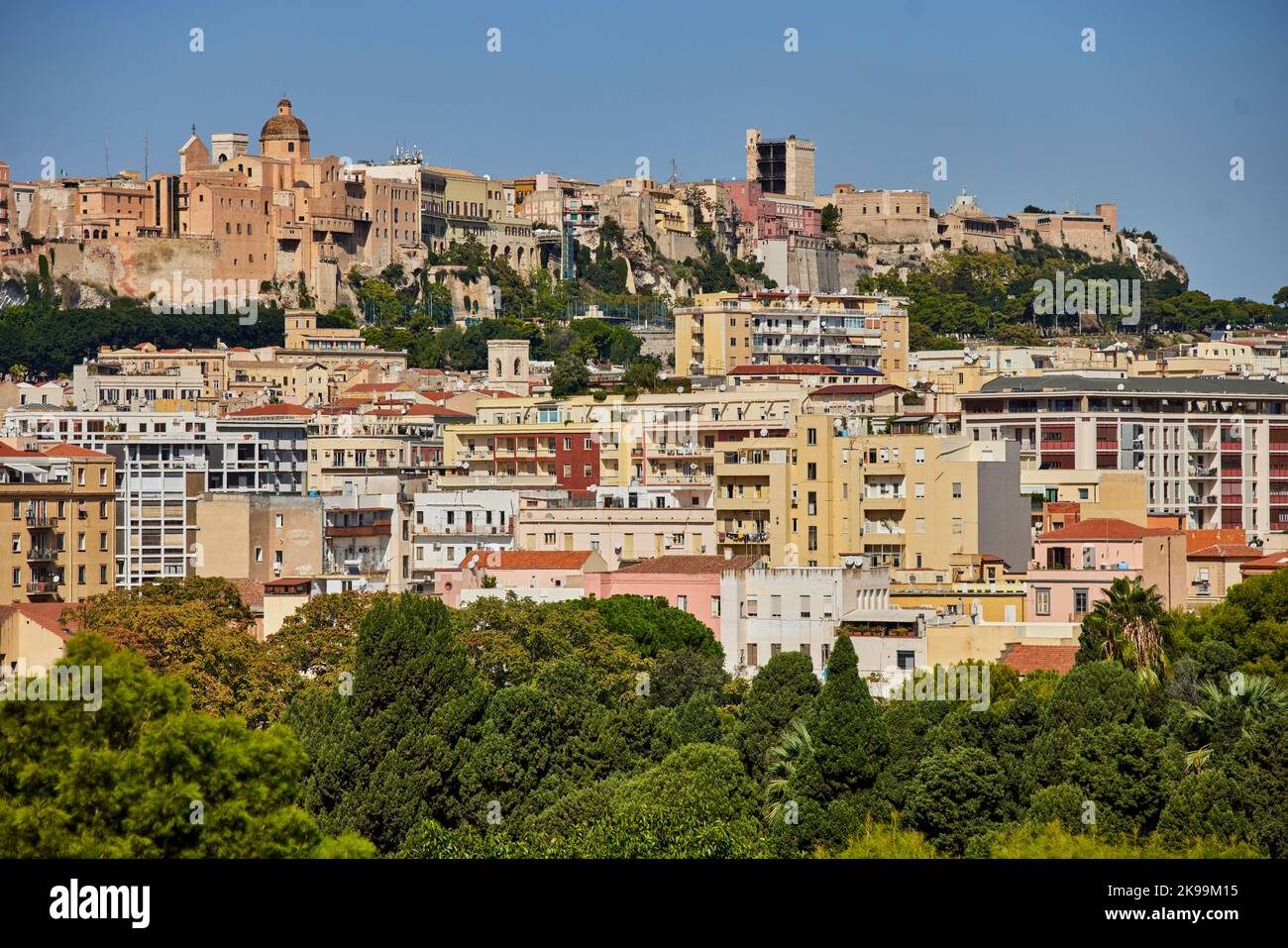 Port town Cagliari capital city of the Italian Mediterranean   island of Sardinia. view scene city skyline Stock Photo