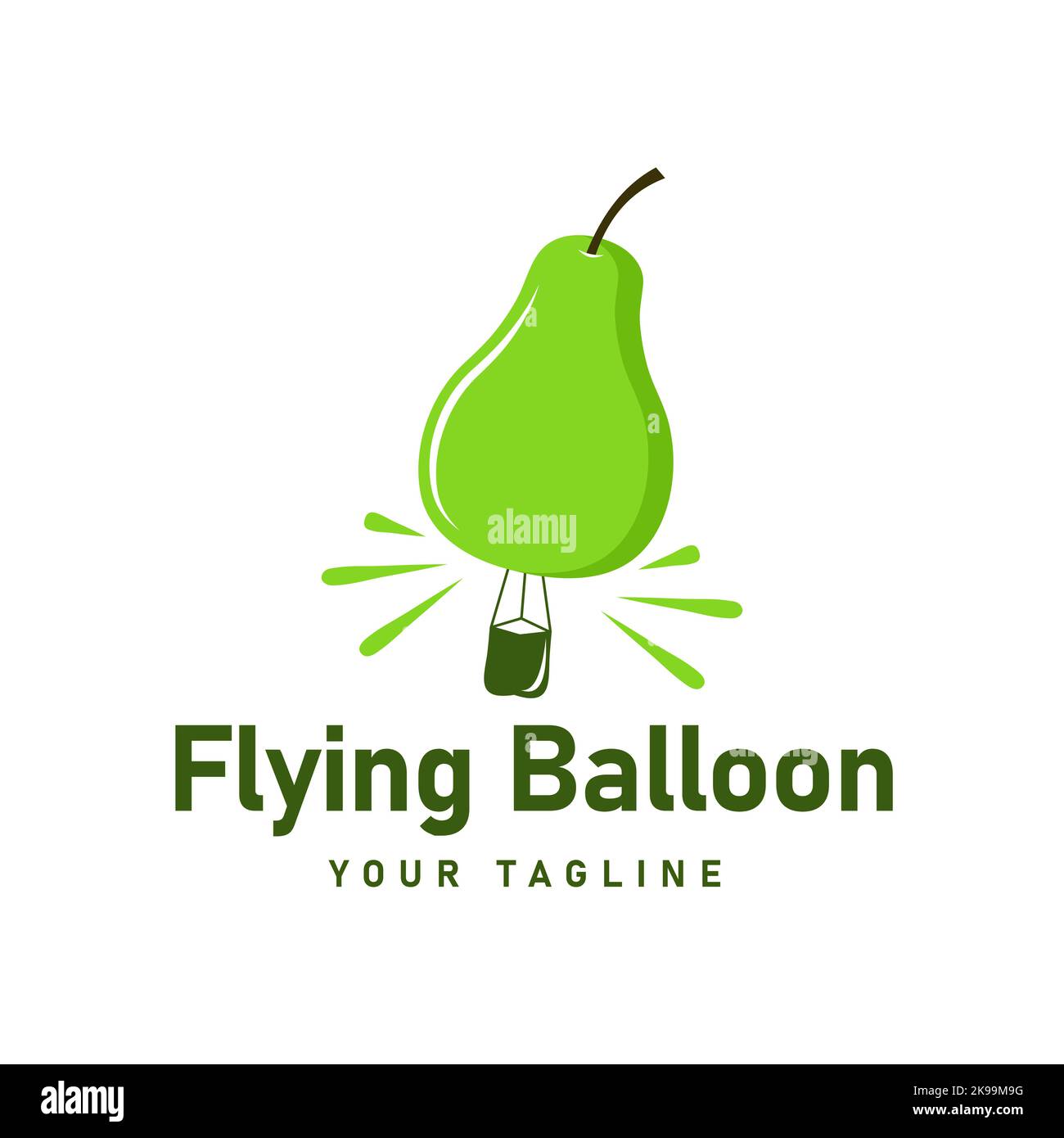 Unique green pear shaped balloon flying in the air illustration logo, vector hot air balloon Stock Vector