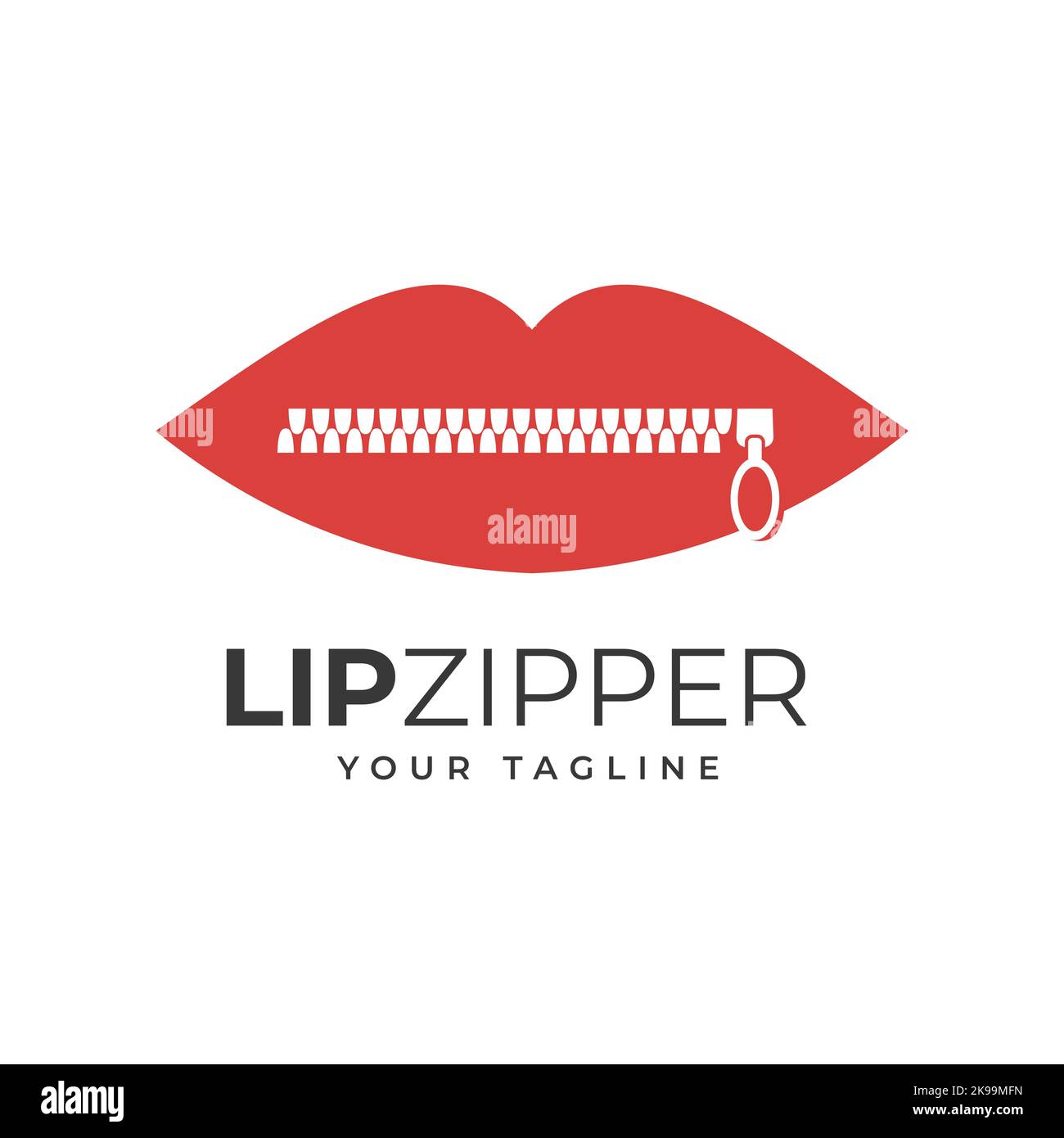 Concept illustration of a woman's mouth with a zipper. Lips Zip, close lips, closed lips, red lips, symbols, icons, templates. Logo design vector Stock Vector