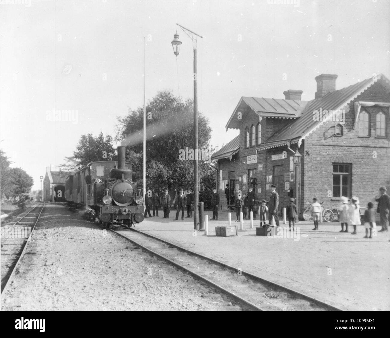 The station was built in 1887. Station house in brick, one and a half floor. The station was rebuilt for several rounds in the 1940s. Stock Photo