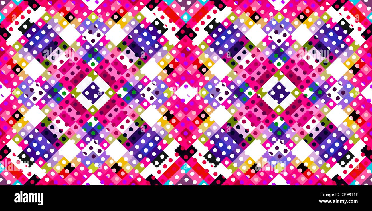 Whimsical geometric pixel pattern. Playful fun kaleidoscopic pink ...