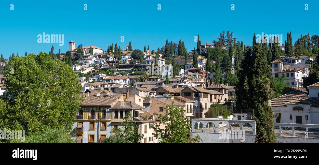 Vista de la ciudad de Granada desde el mirador del rey chico, EspaÃ±a Stock Photo