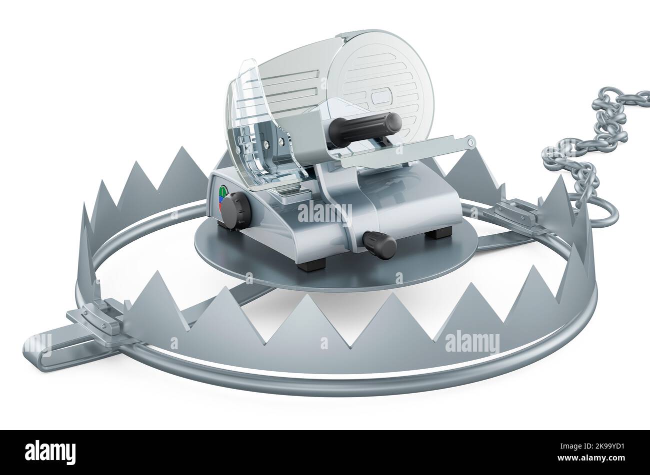 Bear trap with slicing machine, 3D rendering isolated on white ...