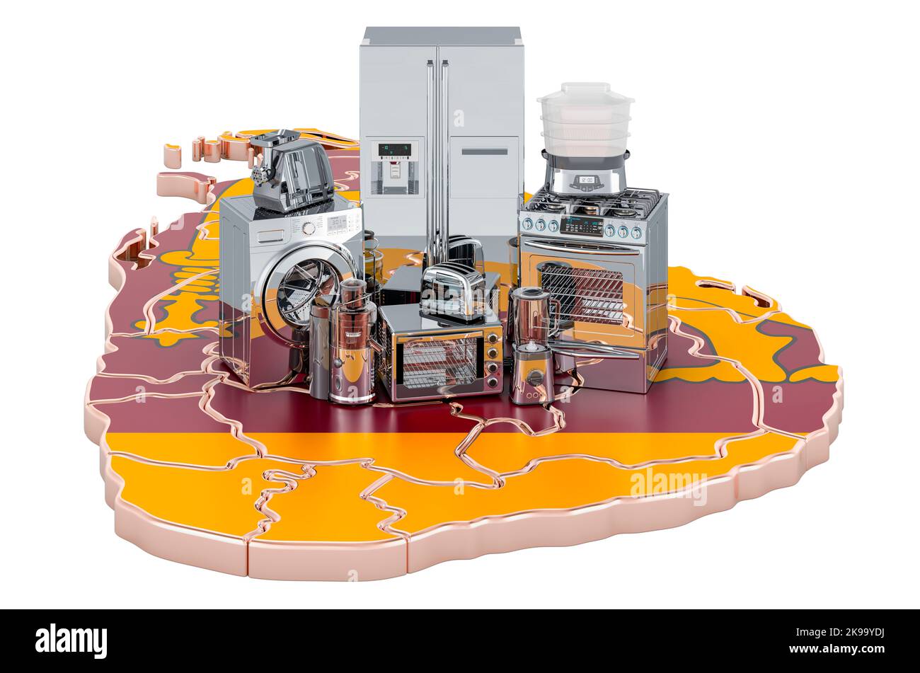 Kitchen and household appliance on the map of Sri Lanka. Production