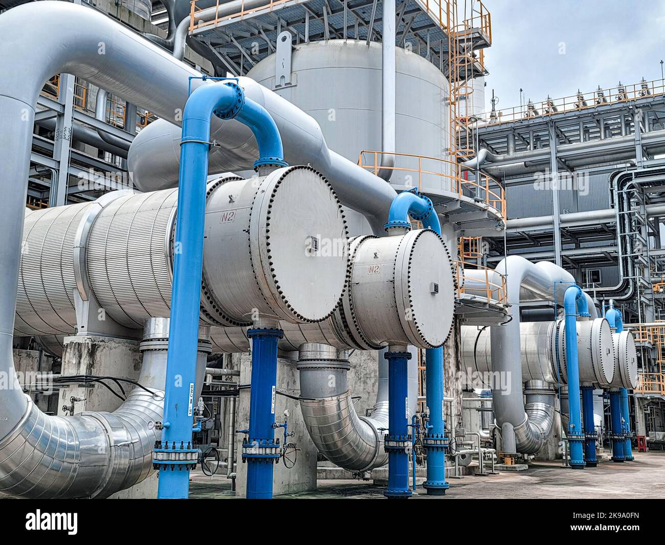 Heat exchanger and cooling water line Stock Photo