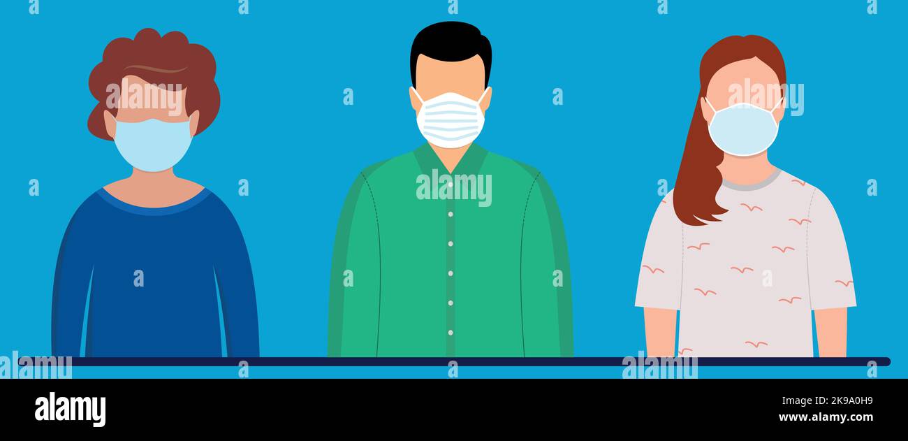 people using masks of different types illustation and vector Stock Vector