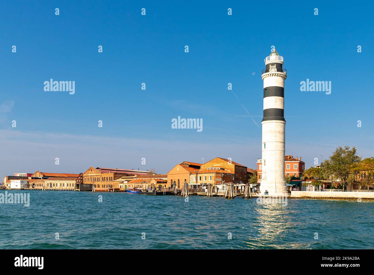 The lighthouse on the vaporetto stop Faro on the island of Murano in Venice, Italy Stock Photo