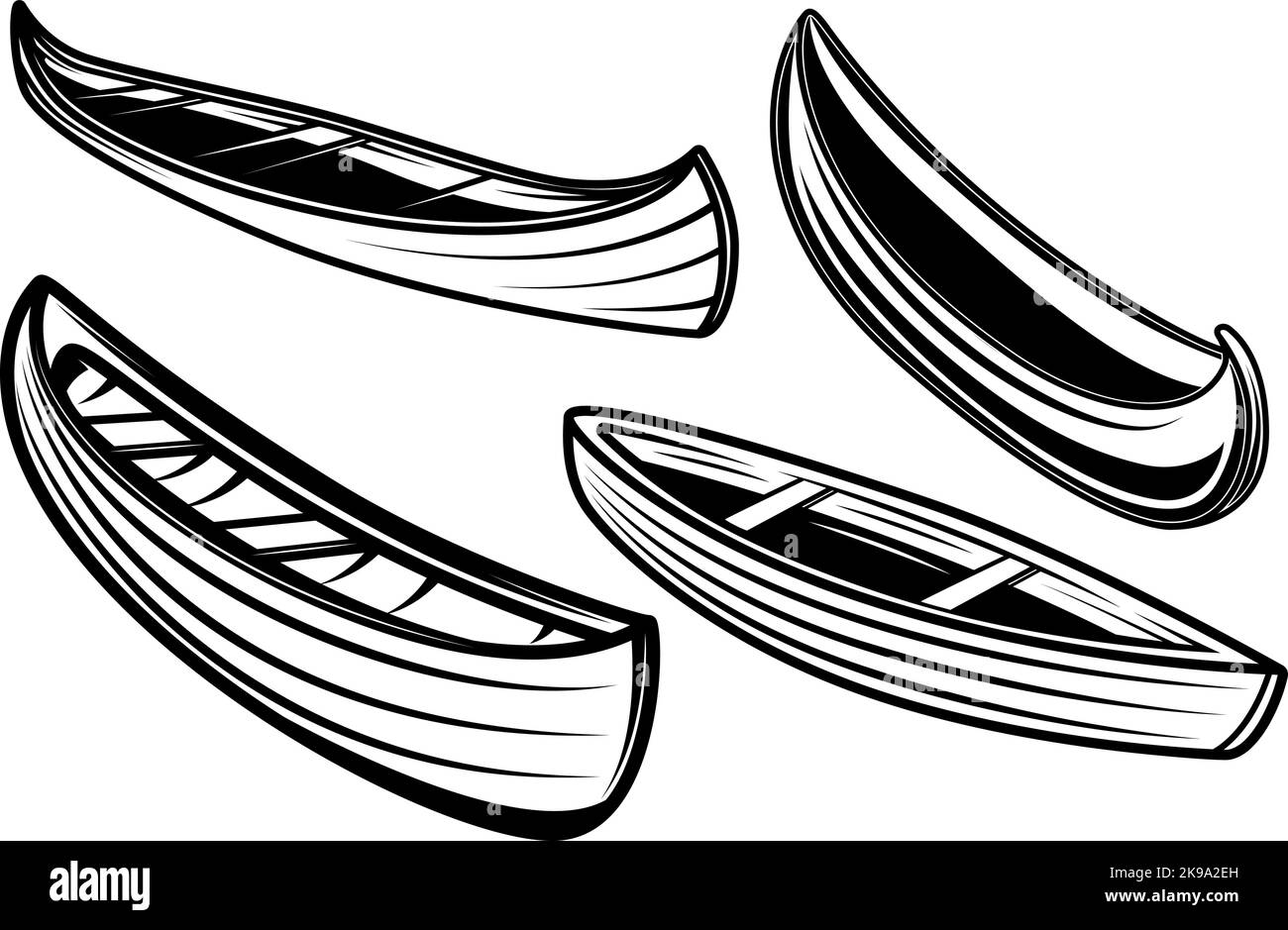Set of illustration of kayak, canoe, boats. Design element for poster