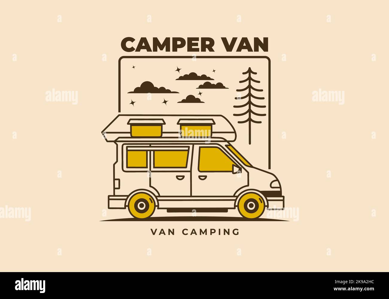 Vintage art illustration design of a camper van car Stock Vector Image ...