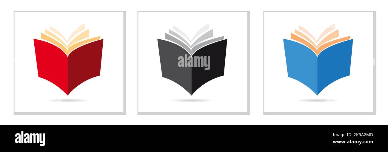 Open book. Set of icons for bookstore, writer and library. Info and ...
