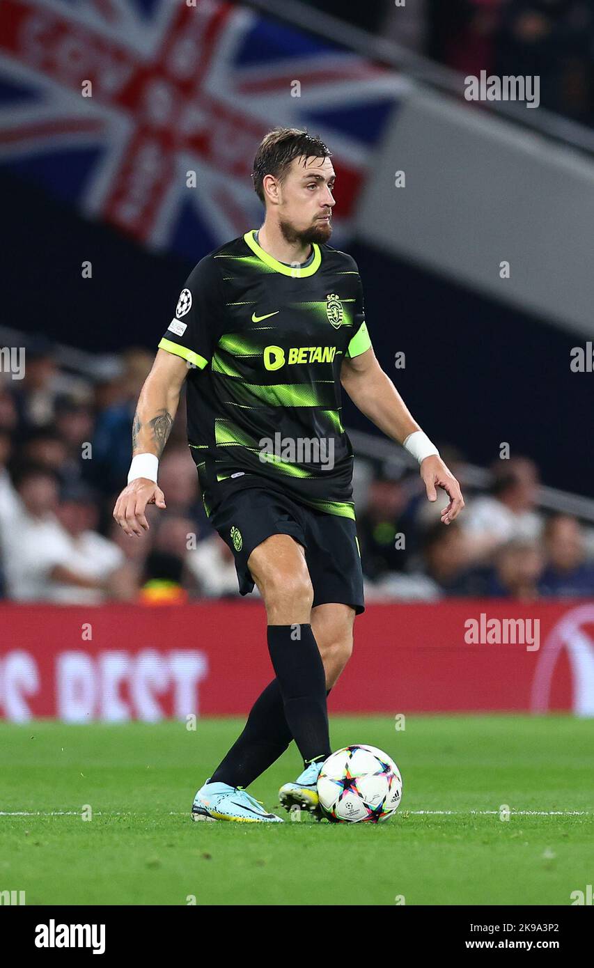London, England, 26th October 2022. Sebastian Coates of Sporting Lisbon during the UEFA Champions League match at the Tottenham Hotspur Stadium, London. Picture credit should read: David Klein / Sportimage Stock Photo