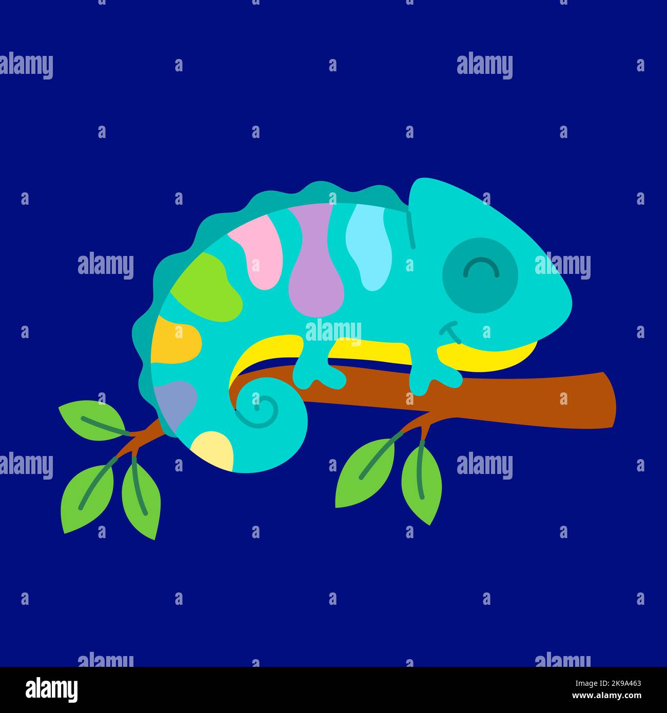 Vector illustration of cute bright chameleon in cartoon style Stock Vector