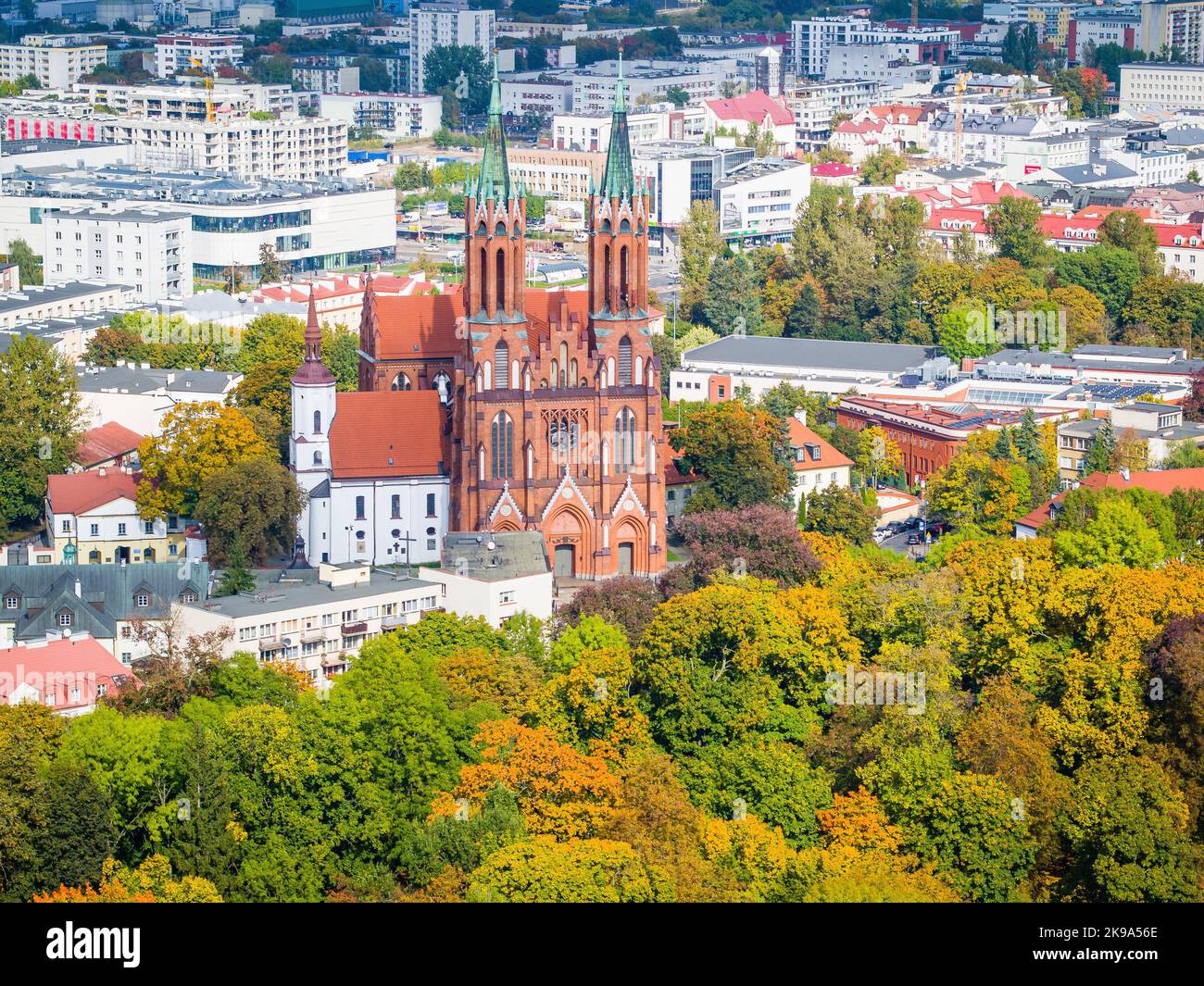 Autumn aerial view of Basilica Assumption of the Blessed Virgin Mary in Bialystok city, Poland Stock Photo