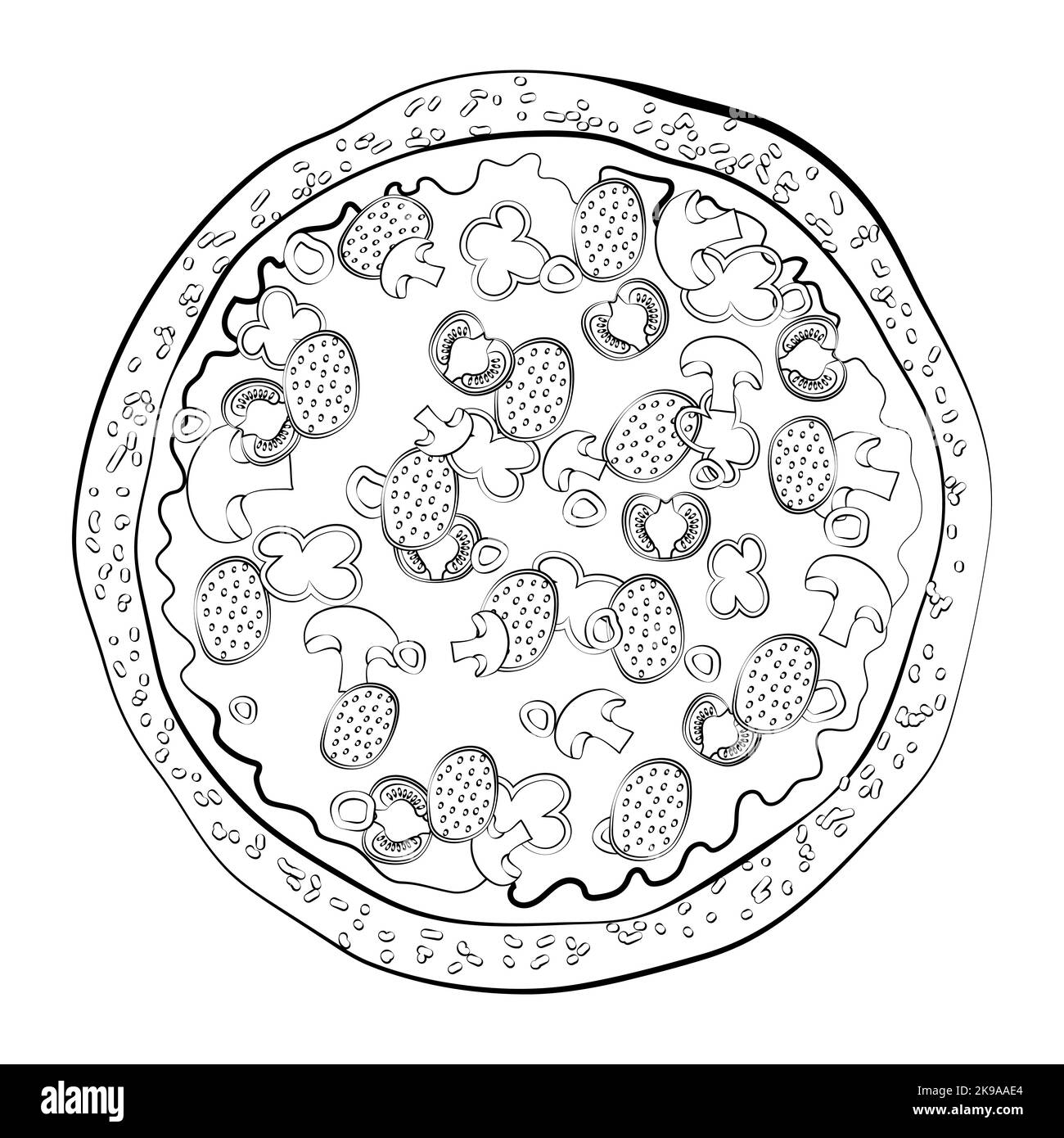 Pizza with a thin line. Vector on a white background. Stock Vector