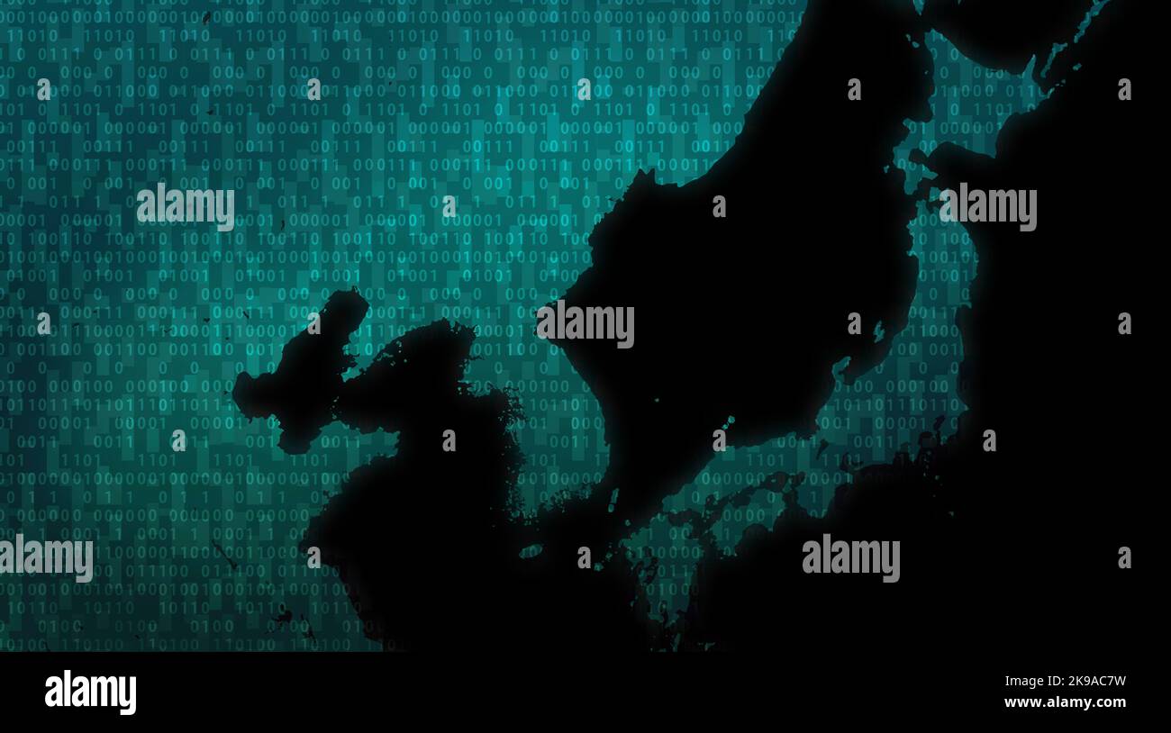 Digital world map concept illustration ( Japan and East Asia Stock ...
