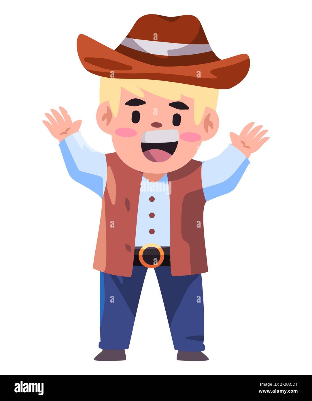 Cowboy kids wearing hat and vest as american sheriff costume Stock Vector