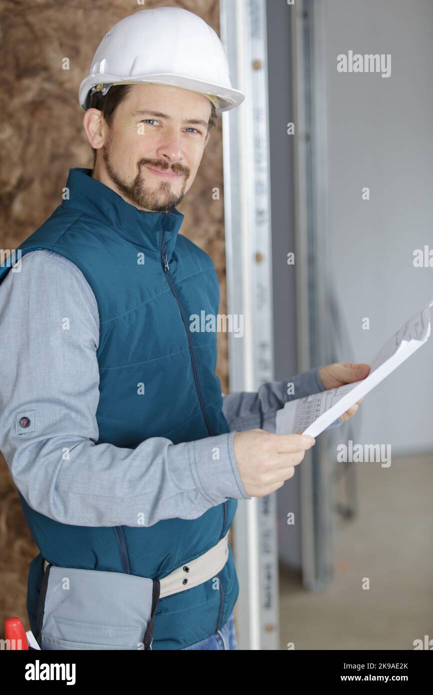 builder man looking at camera Stock Photo