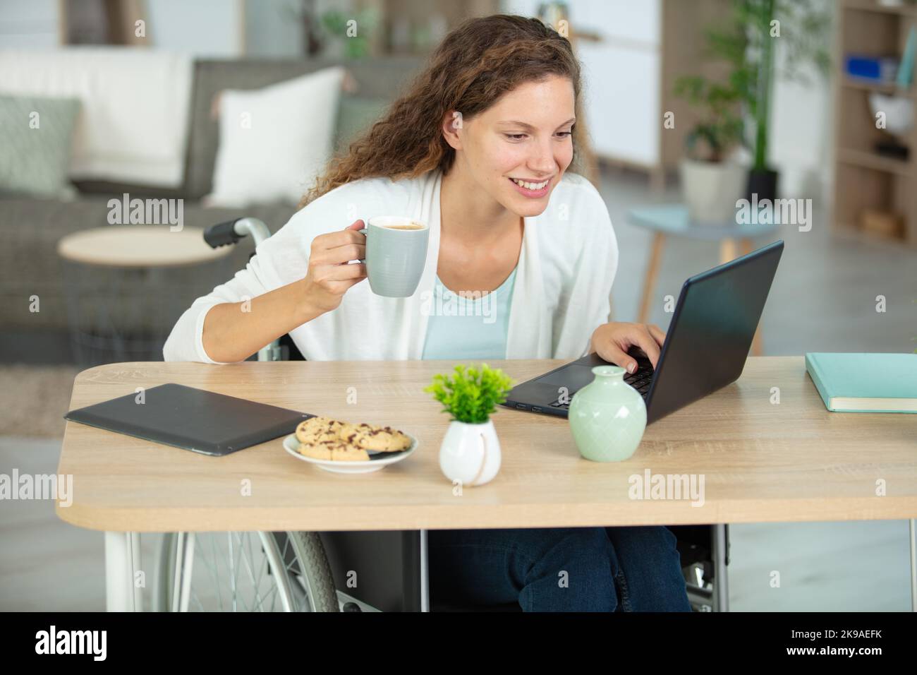 disabled girl in a wheelchair using a laptop Stock Photo - Alamy