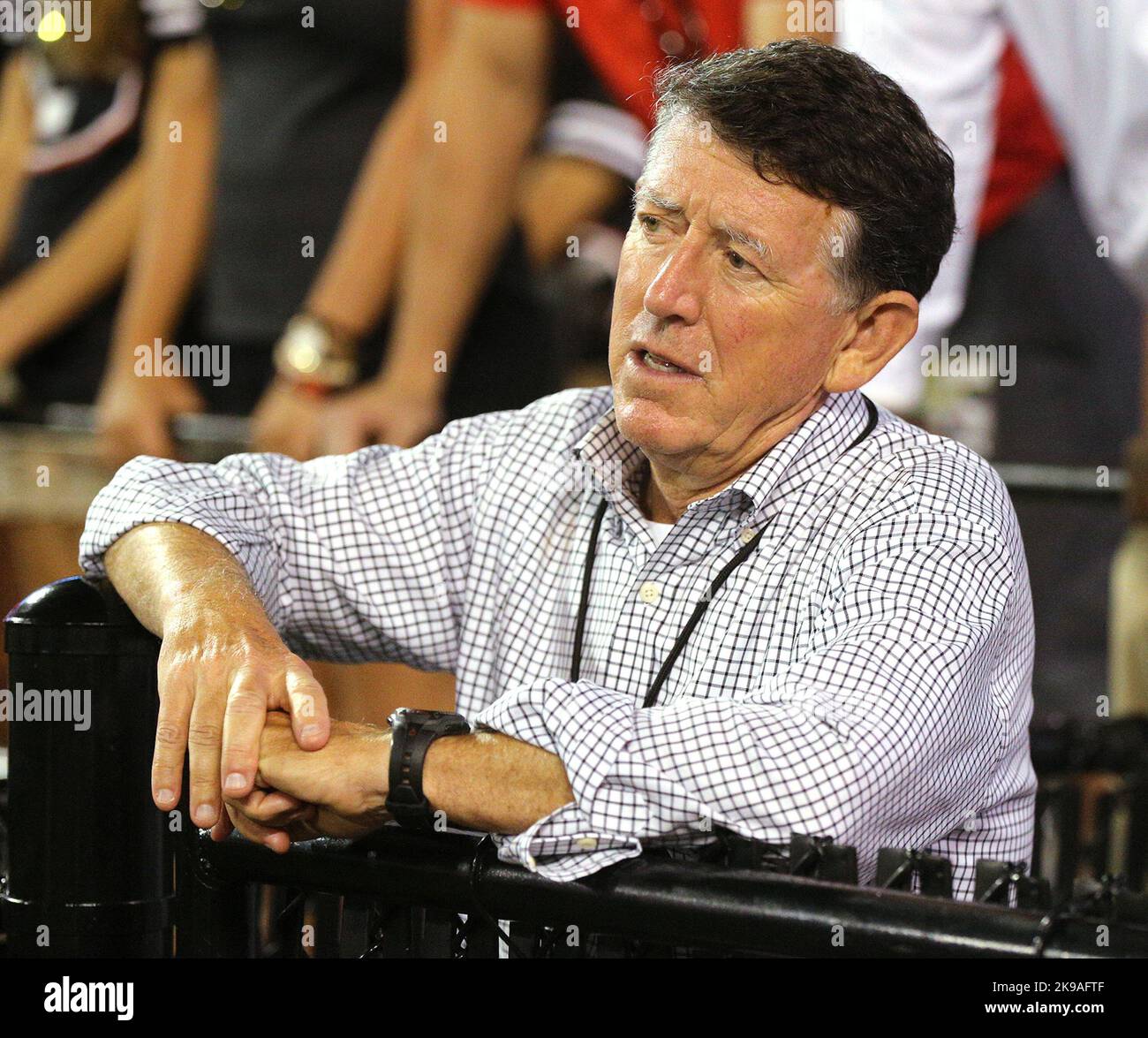 Athens, USA. 16th Sep, 2017. Georgia athletic director Greg McGarity watches from the sidelines during a 42-14 victory against Samford on Sept. 16, 2017, at Sanford Stadium in Athens, Georgia. (Photo by Curtis Compton/Atlanta Journal-Constitution/TNS/Sipa USA) Credit: Sipa USA/Alamy Live News Stock Photo