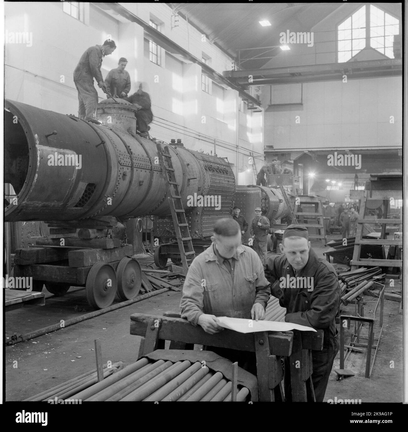 Work in a locomotive workshop. Stock Photo