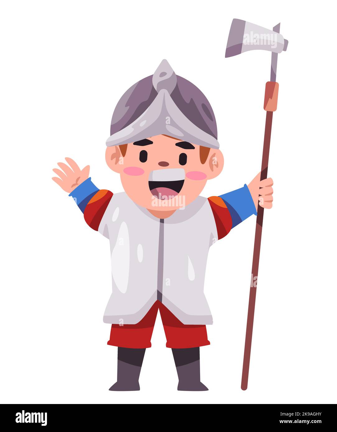 Spanish pikeman kids wearing spain old military soldier armor with spear Stock Vector
