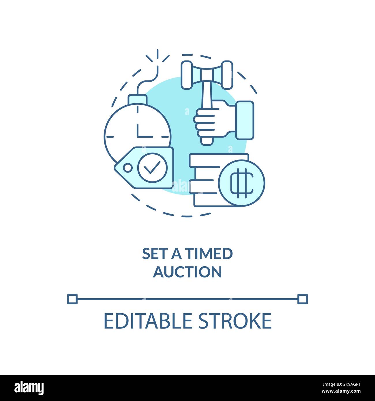 Set timed auction turquoise concept icon Stock Vector