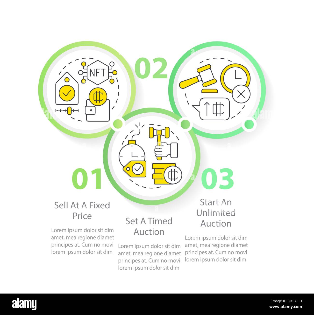 NFTs minting process circle infographic template Stock Vector