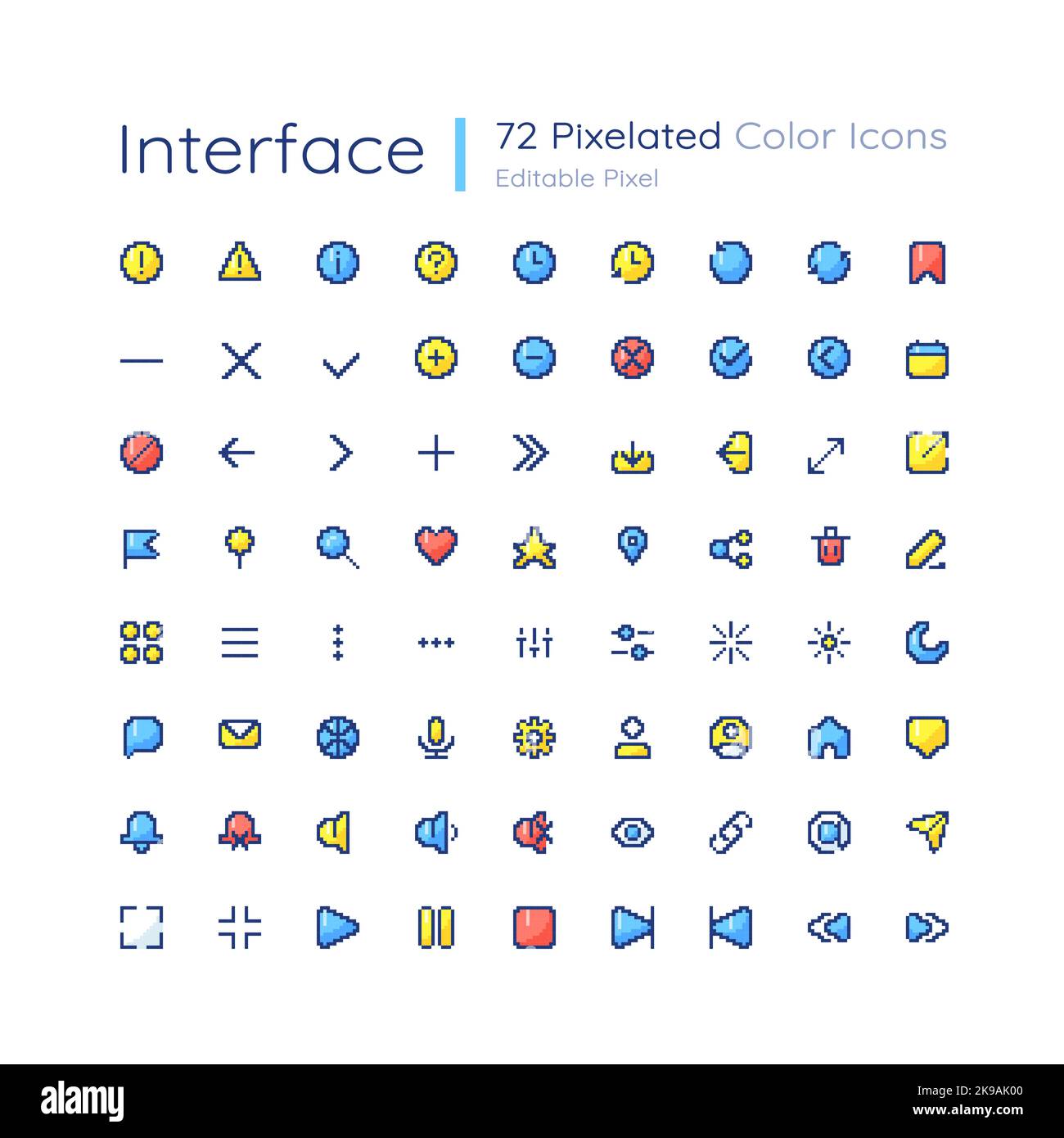 Simple looking interface editable pixel color ui icons set Stock Vector