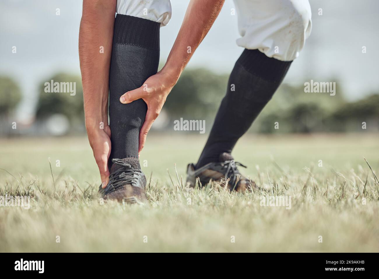 Sports man, ankle injury and athlete pain during workout training or