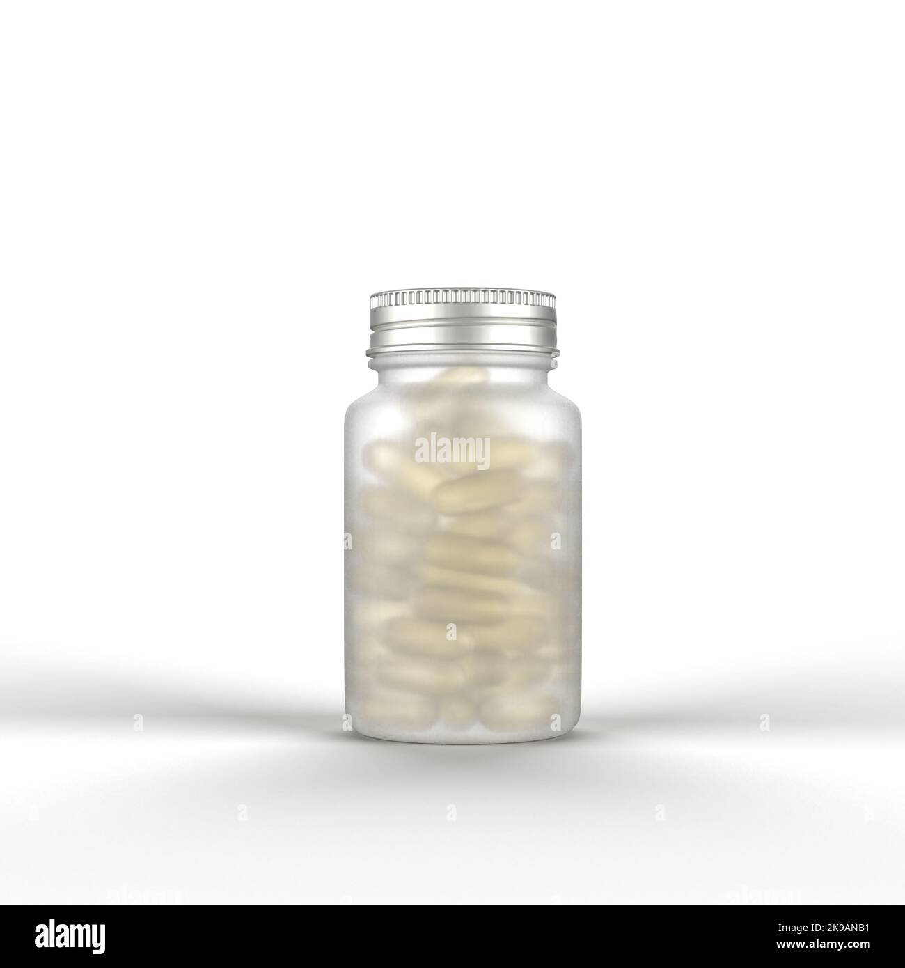 Frosted Glass Pills Bottle 3D Rendering Stock Photo