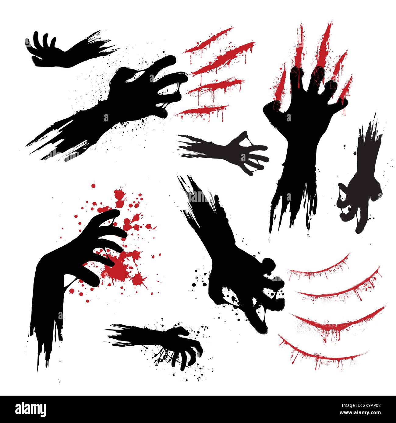 Zombie grunge hands silhouettes Stock Vector