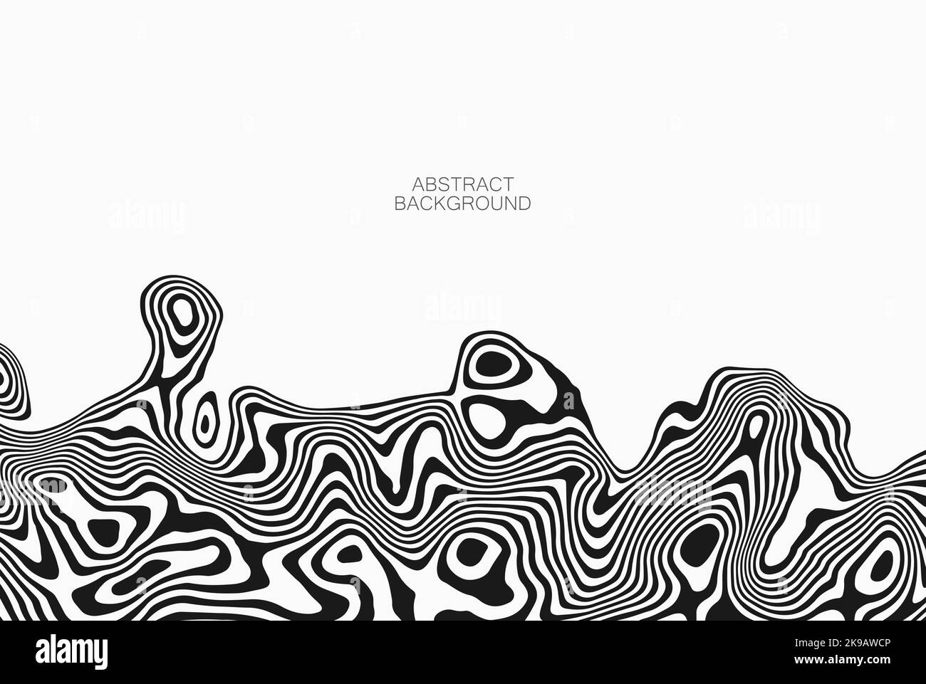 Black and white abstract striped background. Optical illusion. Smooth and wavy lines Stock