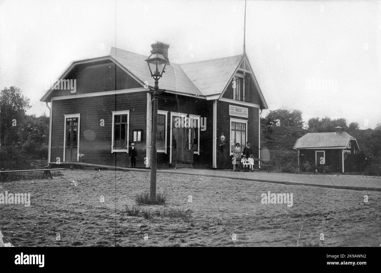 Holding and loading site built in 1911. Eneks station house in wood, built at an angle Stock