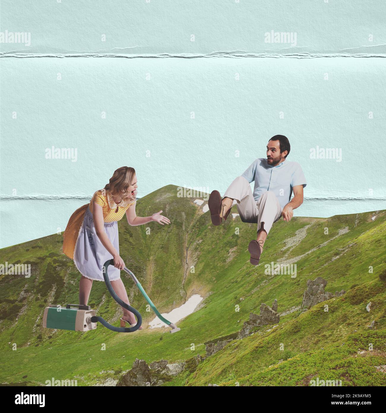 Contemporary collage. Surreal art design with stylish young retro ...