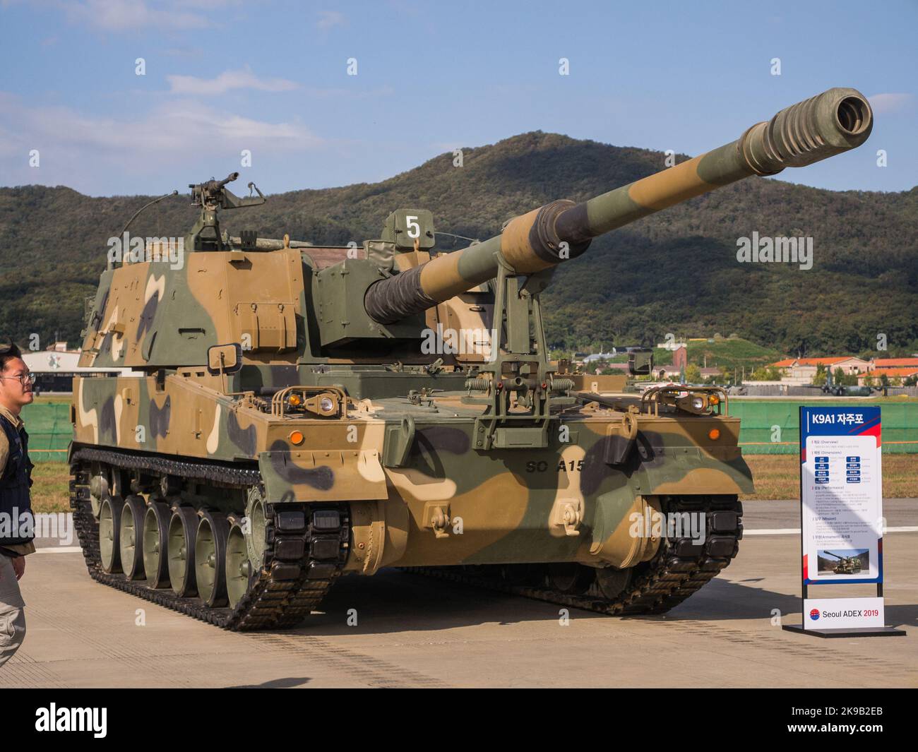 Seongnam, South Korea- Oct.15.2019:  South Korean Hanhwa Defence K9A1 Thunder 155mm Self-propelled howitzer Stock Photo