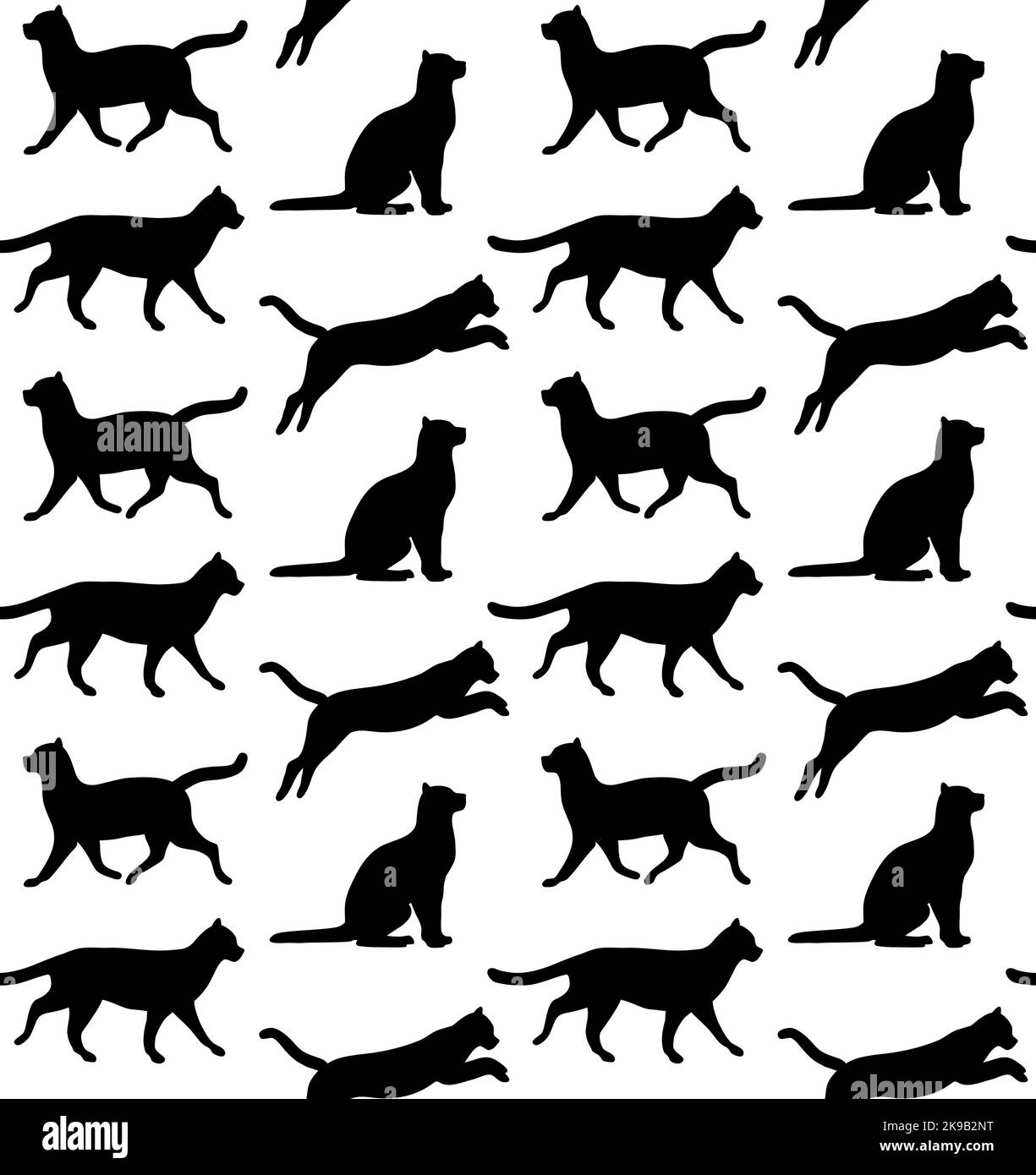 Vector seamless pattern of flat hand drawn cats silhouette isolated on ...