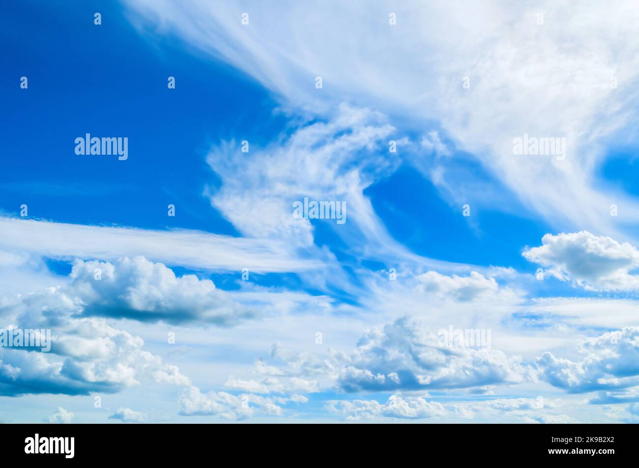 Sky background, blue sky landscape panoramic scene with dramatic clouds Stock Photo